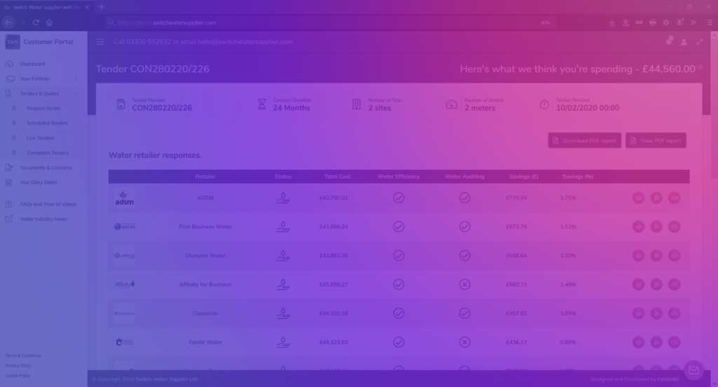 SwitcWaterSupplier.com Tender Responses